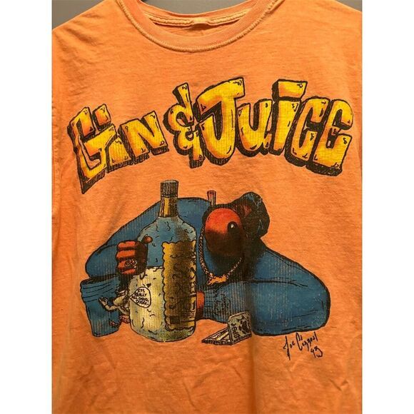 Vintage Death Row Records Gin & Juice T-Shirt Orange Unisex M 90s Hip-Hop - Picture 2 of 6